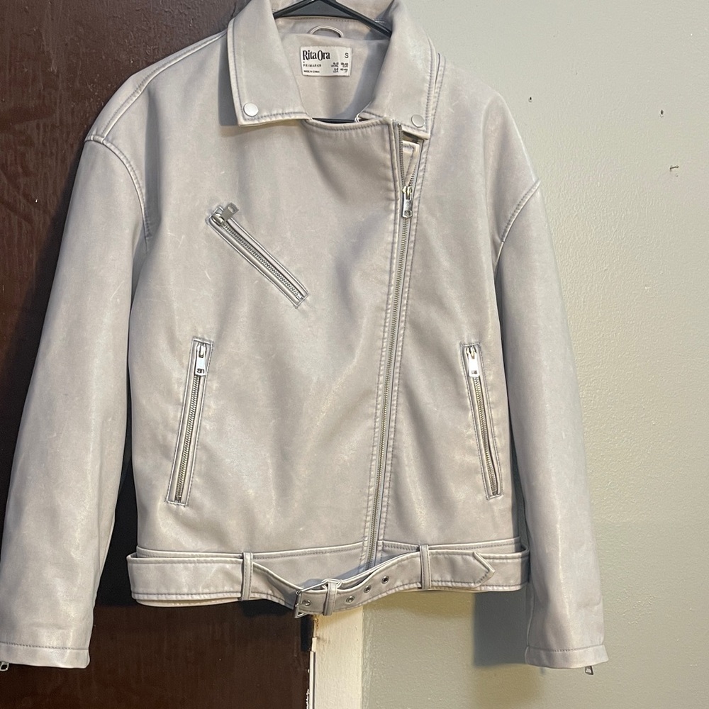 Primark Rita Ora Light Grey Vegan Leather Biker Jacket